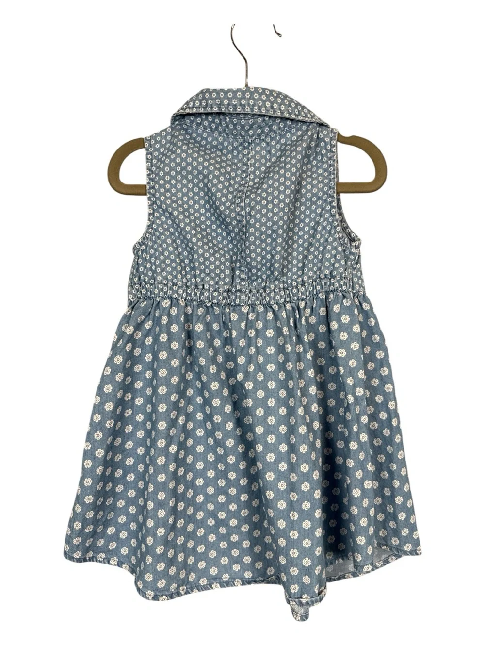 Old Navy Toddler Girl Chambray Blue Floral Print Sleeveless Collared Dress Sz 3T